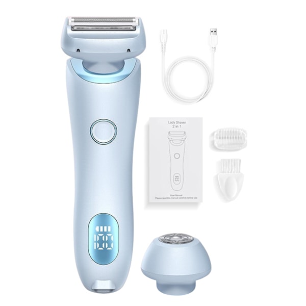 2-in-1 Bikini Trimmer Sähköinen parranajokone naisille, Silky Glide Pro Karvanpoisto jalkojen, käsivarsien, kainaloiden ja kasvojen ajoon Blue
