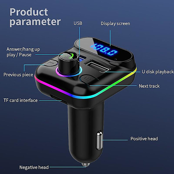Auton Bluetooth 5.0 FM-lähetin Nopea USB-autolaturi MP3-soitin Langaton handsfree-autosarja