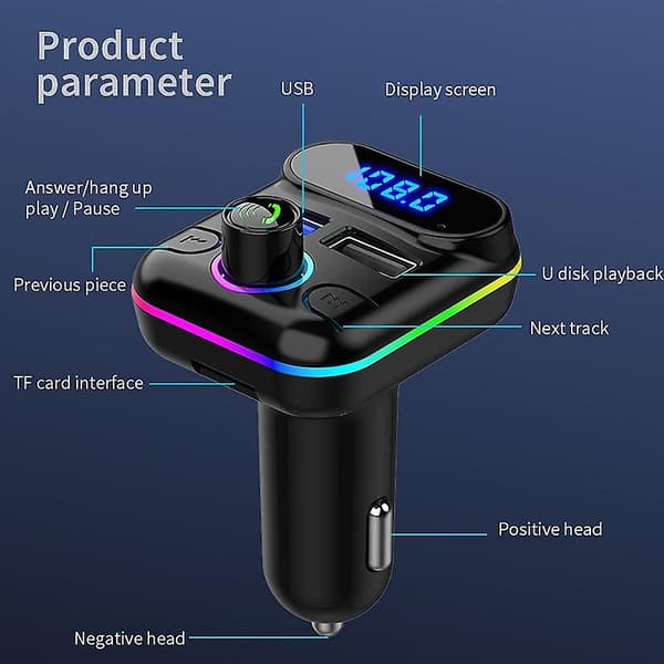 Bil Bluetooth 5.0 FM-sender Hurtig USB Biloplader MP3-afspiller Trådløst Håndfrit Bilsæt