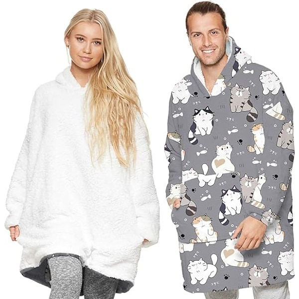 Kæmpe Hættetrøje Tæppe Fluffy Fleece Tæppe Hættetrøje til Kvinder Mænd Børn Bærbart Hættetæppe med Stor Lomme (1 stk) old man