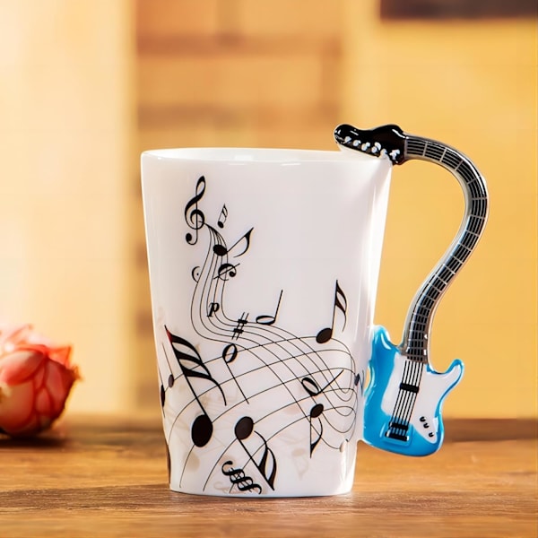 Kreativ musikkmugg Fiolin stil Gitar Keramisk krus Kaffe Te Melk Musikalsk note Kopper Med Håndtak Kaffe krus Nyhetsgaver (Blå Elektrisk Gitar) blue