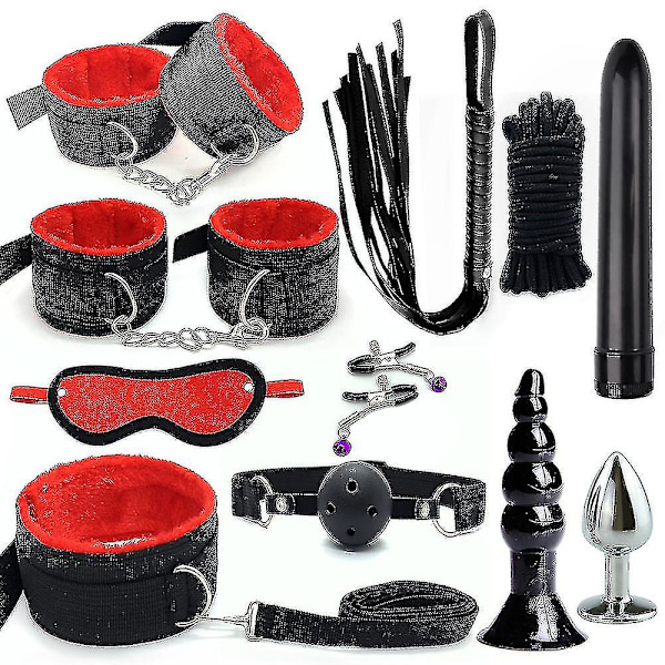 Punainen pehmokangas 11-osainen Sm Fun Bondage -setti parilelu aikuisille{GKS}
