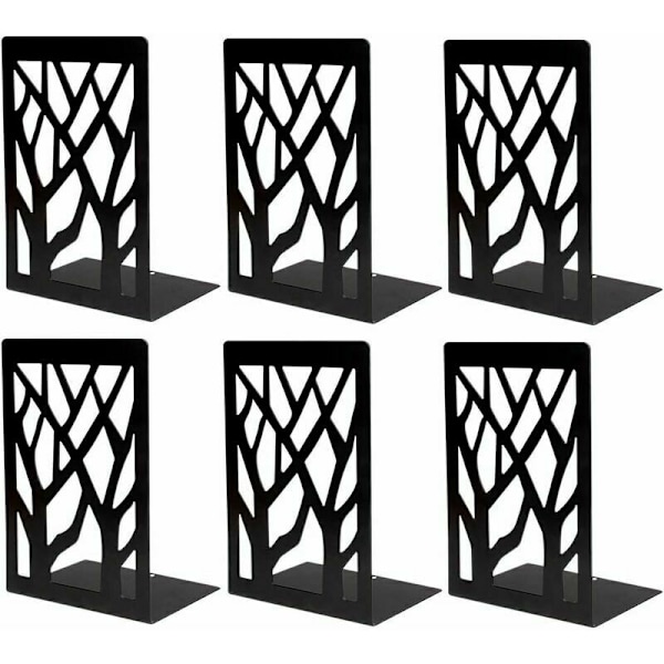 Black (3 pairs) metal bookends for heavy books, bookshelf,