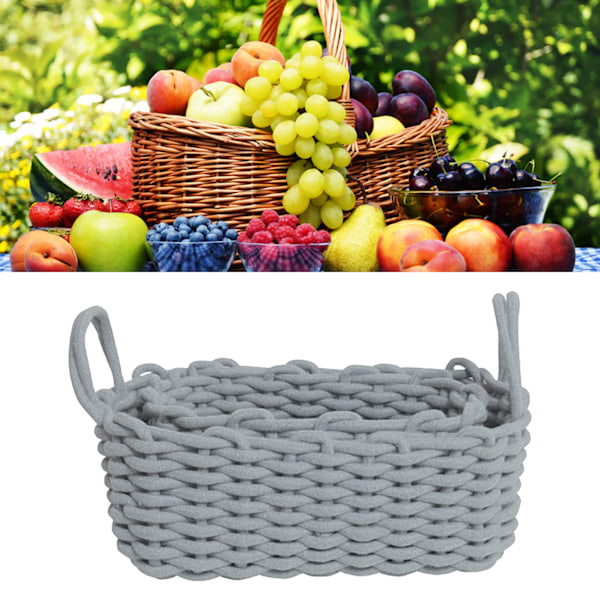 Bomullstau Oppbevaringskurv Håndstrikket Nordisk Stil Skrivebord Oppbevaringsarrangør for Nøkkel Snacks Undertøy Grå 36x25x15cm/14.2x9.8x5.9in
