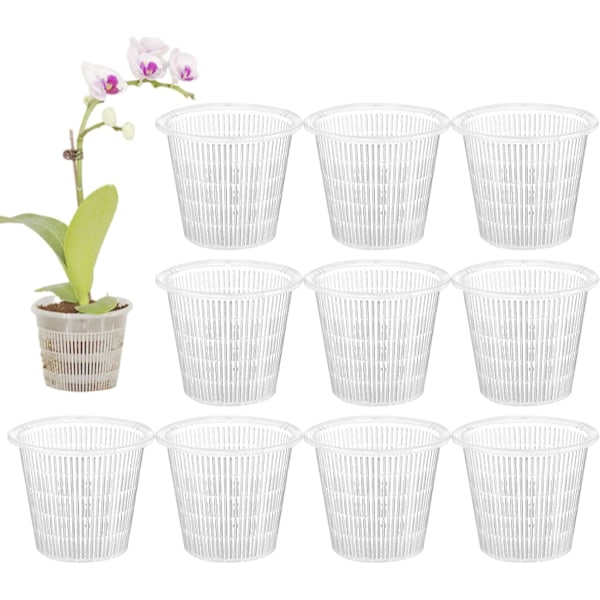 Transparent or black orchid pots, 10 plastic orchid pots with