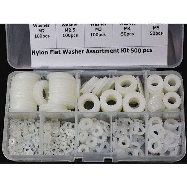 Plastikskiver, nylonafstandsstykker, M2, M2.5, M3, M4, M5, M6, M8, M10, skiver til mekanikere, 500 stk.