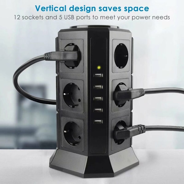 Euro Svart med USB Euro 12 Bit 3 Lager 5 USB-portar Överbelastnings- och överspänningsskydd Lämplig för hem, inomhusbruk