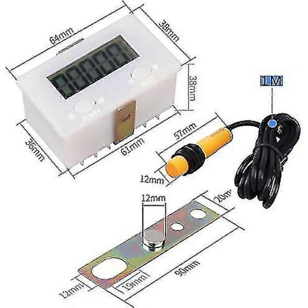 Digital 0-99999 Räknare 5 Siffror Plus Upp Meter + Närhetssensor Med Magnet
