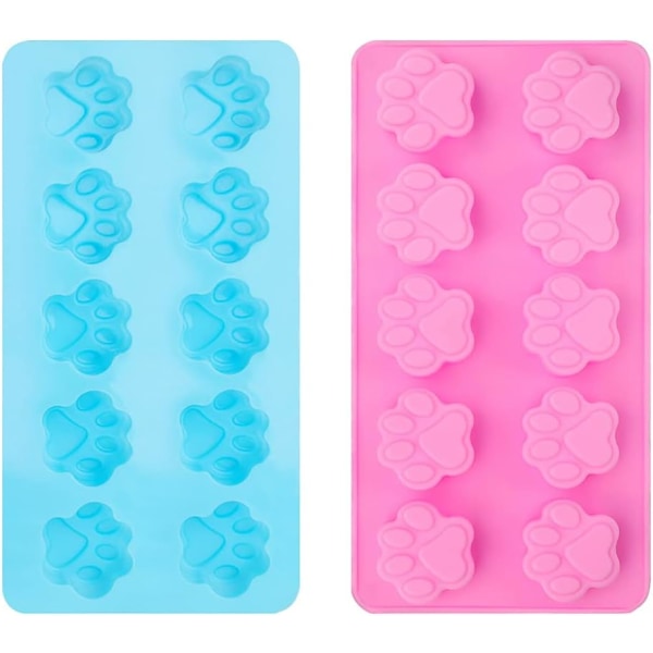2-pack tass silikonformar, 10 hålrum choklad tassform hund silikonform återanvändbar valp katt tass isbitsformar DIY bakverktyg för pudding