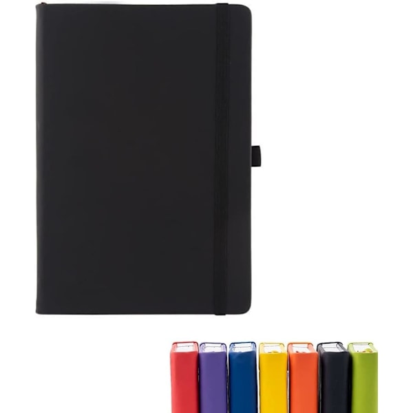 A5-anteckningsbok med linjerade sidor, elastiskt band, PU-läder, klassisk skrivbok, medium premium linjerat papper, 160 sidor (svart)