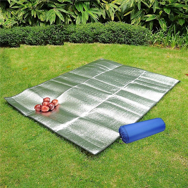 Aluminium Piknik Teppe Teppe Vanntett Foldbar Dobbeltsidig Folie Sovepose for Camping (200 x 150cm)