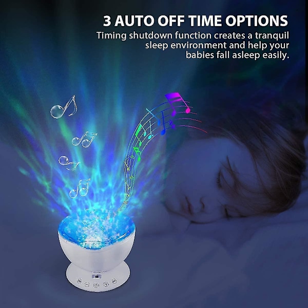 Ocean Wave Projektor, 12 LED Natlampe Med Justerbar Lysstyrke Fjernbetjening Timer 8 Lystilstande Mu