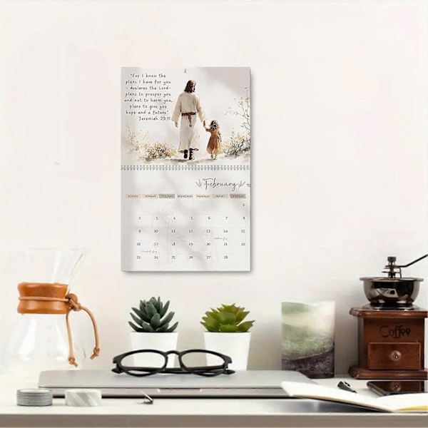 2025 Jesus Väggkalender Religiösa Konstverk Väggkalender Bibelverser Hängande Månadskalender för Kristusälskare