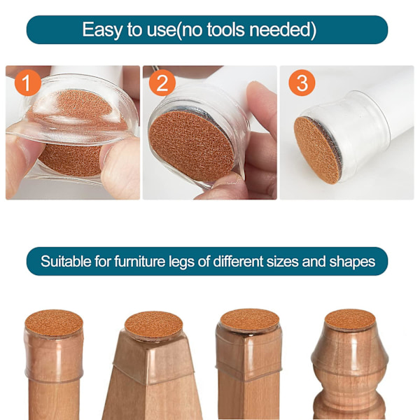 Stolebenbeskyttelse til gulv 40mm Silikone Stolebenbeskyttelse til gulv, bordstolebenbeskyttelse med filtpude 8stk