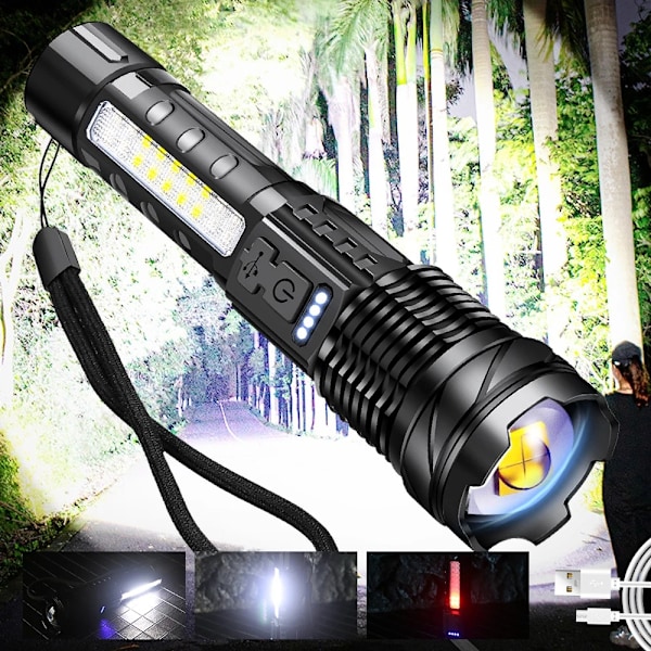 Super Lys LED Lommelygte 1500 Lumen USB Genopladelig Lommelygte 7 Tilstande Taktisk Lommelygte