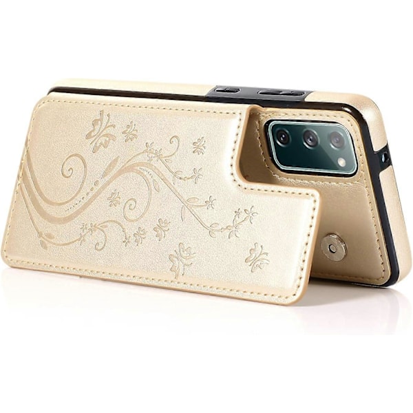 Telefoncover til Samsung Galaxy S20 FE 5G/S20 Fan med hærdet glas skærmbeskytter kortholder pung etui stativ flip læder tilbehør guld