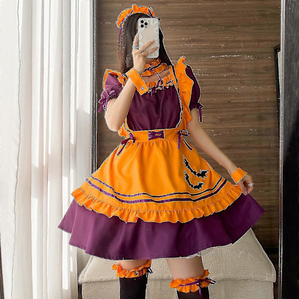 Halloween Jul Halloween Maid Cosplay Maid Restaurang Maid Anime Kostym Broderad Halloween Kostym XXXL