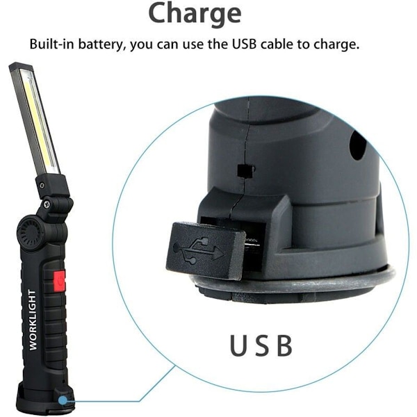 Ladattava magneettinen COB + LED-taskulamppu, joustava tarkastusvalo