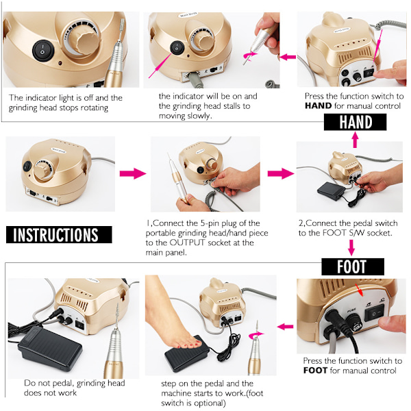 Elektrisk Neglefil Manicure Værktøjssæt Bærbar Neglelakfjerner pink