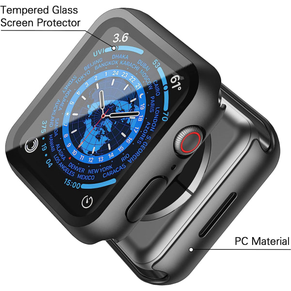2-pack hårt PC case med skärmskydd i härdat glas Kompatibel med Apple Watch Series 8 Series 7 41 mm, smalt reptåligt övergripande case för i
