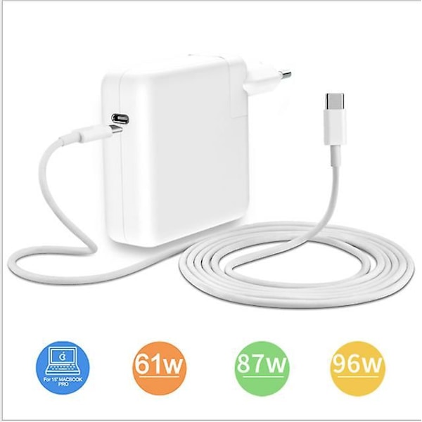 87W Ström för Apple Macbook USB Typ C till C Laddare PD Ström + Typ C till Typ C Kabel (2m)