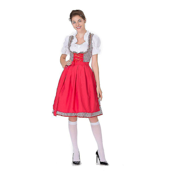 Hurtig forsendelse kvinder tysk Dirndl kjole kostumer til bayersk Oktoberfest Halloween karneval rød Ed M