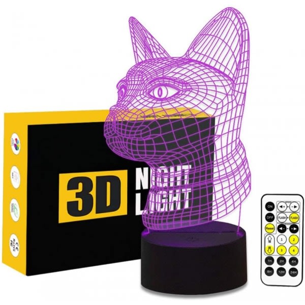 Cat Head 3D Optical Illusion Skrivbordslampa 7 färger Ändra timing Fjärrkontroll och pekknapp LED nattljus