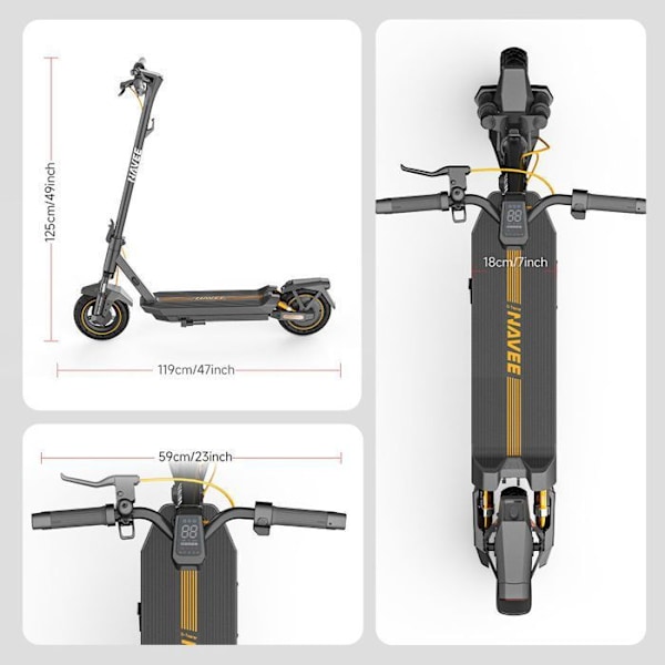 Trottinett Électrique NAVEE GT3, Räckvidd 50km, Maxhastighet 25km/h, Däck 10", 700W Max, antispinnsystem TCS, Fällbar - Svart Svart