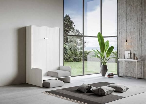 Fällbar säng - ITAMOBY - KENTARO - 120x190 cm - Inbyggd soffa - Vit ask Vit Ask
