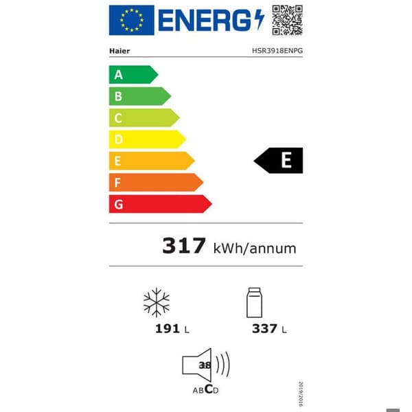 Kylskåp Amerikansk - HAIER - HSR3918ENPG - Klass E - 528 L - 38 dB - Silver