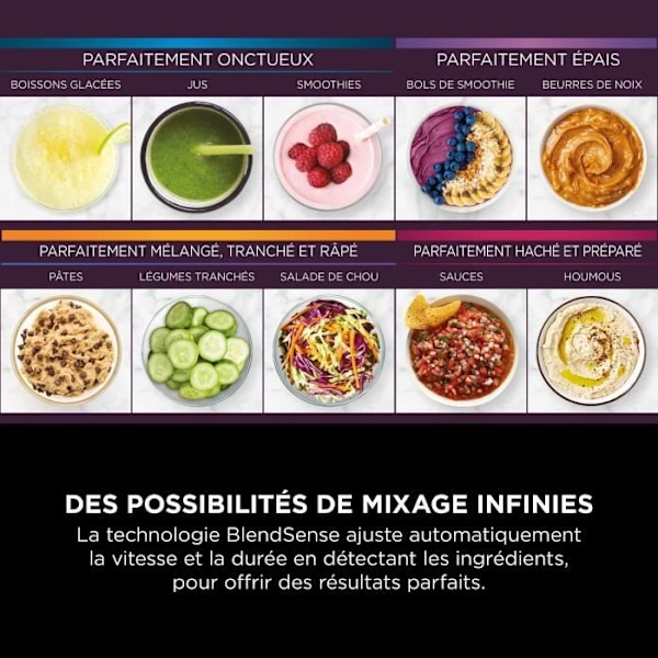Mixeur Ninja Detect Power 3-i-1 - 1200W - 20 lägen - Skål 2L - Kopp 680ml - Svart Svart