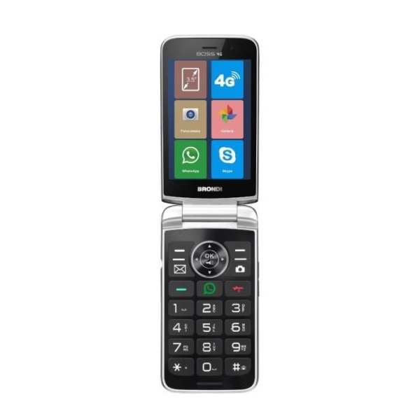 Brondi Boss 4G Dual SIM Flip Mobiltelefon, 8,89 cm (3,5') skärm, 2 MP kamera, 1500 mAh - Vit