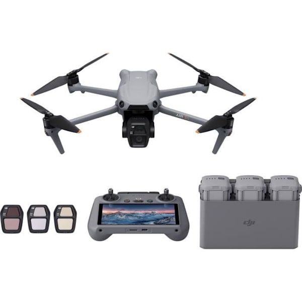 Drönare - DJI - Air 3S Fly More Combo (- DJI - RC 2) - Dubbel 1" CMOS-kamera och 70 mm telekamera - 14 stopp för dynamiskt omfång - RTH Int Grå