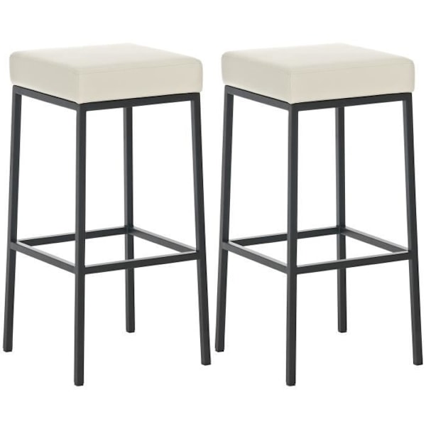 Barstol - Montréal - Konstläder - Set om 2 - Kräm-Svart - Höjd 80 cm Gräddsvart