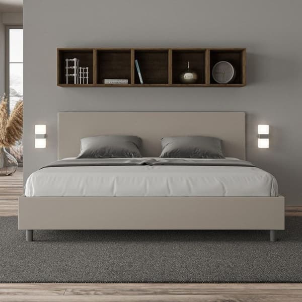 King size säng - Ityhome - Adele - Simil läder taupe - 200x210 cm - Sängbotten ingår mol