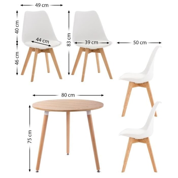 Matsalsmöbel - Lansgar - Rundtosti - 4 stolar - Syntetläder - Vit Natur/vit