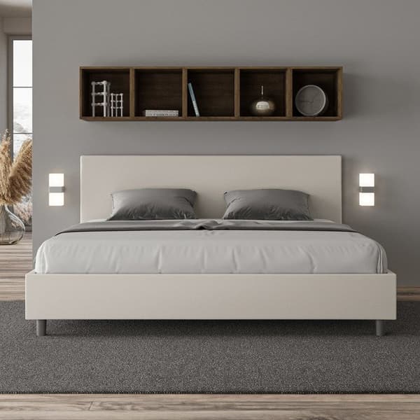 Lit - Ityhome - Adele - 180x210 cm - Vit läder - Inklusive ribbade sängbotten Vit