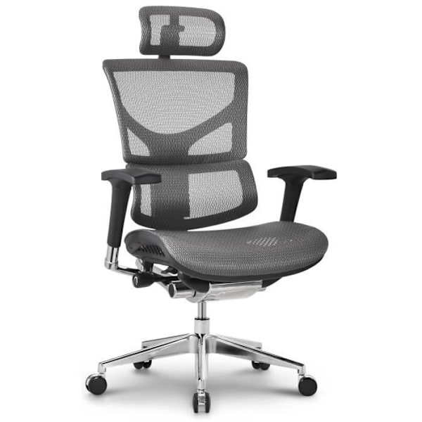 Ergonomisk kontorsstol - CLP - Spokane - Justerbart ryggstöd - Justerbart nackstöd - Grå Grå