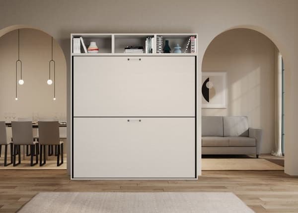 Fällbar säng - Kando - Dubbelsäng - Vit ask - Säkerhetsmekanism - Modern design Vit Ask