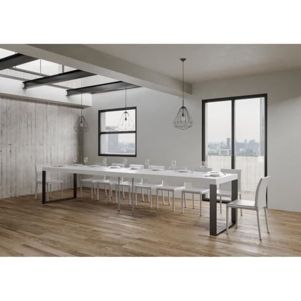 Utdragbart bord - Tecno Premium - 90x130/390 cm - White Ash - Antracit Vit