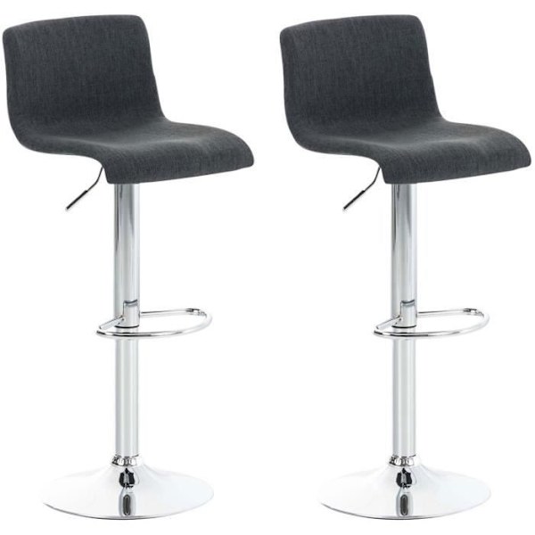 Set med 2 st Hoover barstolar i tyg, justerbar höjd, förkromad metallbas, mörkgrå-krom Mörkgrå-krom