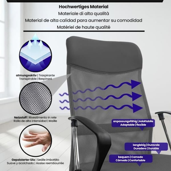 Kontorsstol - CLP - Washington - Ergonomisk - Justerbar Höjd - Andningsbart Nät Grå, Svart, Vit, Röd