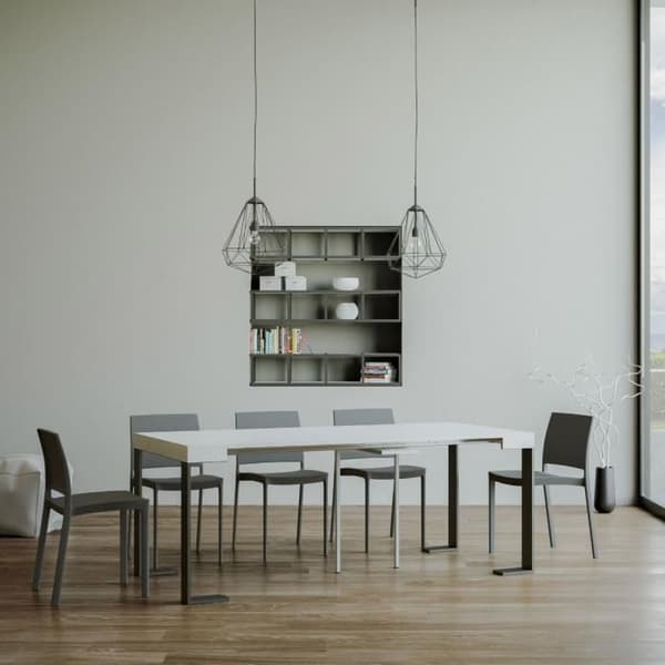 Bordskonsol - ITAMOBY - Tecno Small - Vit ask - Antracitstruktur - Utsträckbar 90-196 cm Vit aska