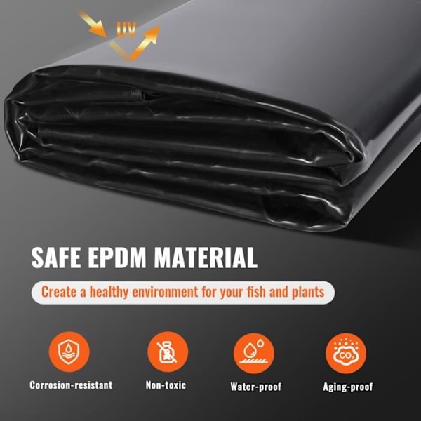 Dammskydd - VEVOR - 4,6 x 6 m 1,5 mm, EPDM-underlag, svart, för fiskdammar, koikarp, vattenspel, vattenfall, fontäner