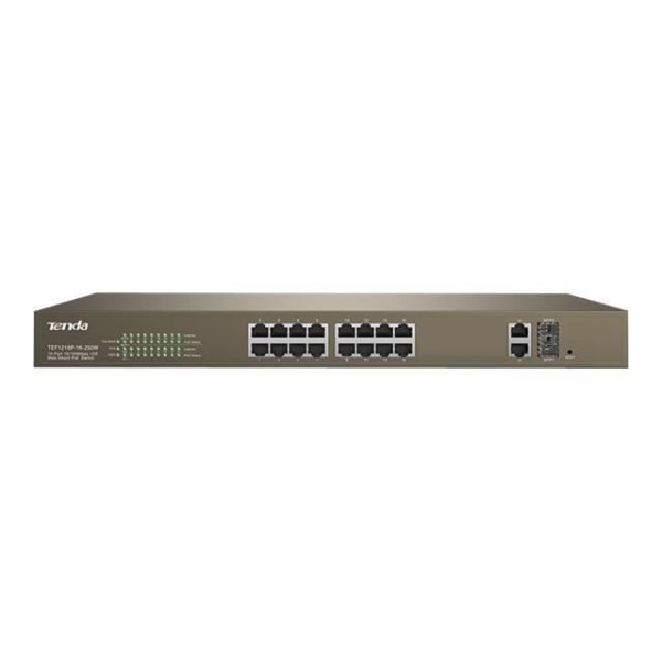 Tenda TEF1218P-16-250W Switch 16 x 10-100 (PoE+) + 2 x Combo Gigabit SFP Desktop PoE+ (230 W)