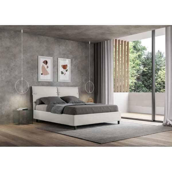Säng dubbel - Vit - 160x190 cm - 2 platser - Polstervärd - Elegant Chic Vit
