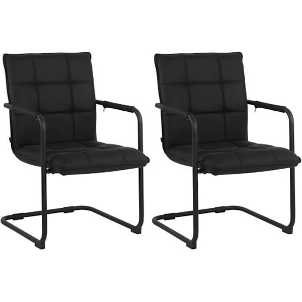 Set av 2 Gandia Cantilever Stolar i Äkta Läder och Metallskena - Svart Svart
