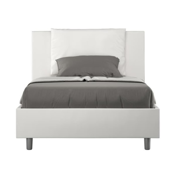 Modern säng 120x190 cm med Anja vit kudde i konstläder sänggavel med resår och box