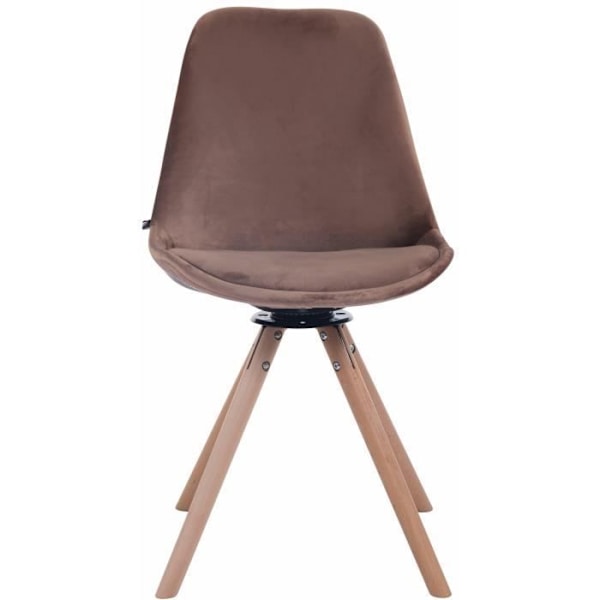 TROYES matsalsstol i retrodesign i brun sammet - CLP - Rund träbotten - Vridbar sits kastanj