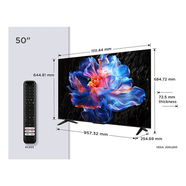 TCL 4K HDR 50P69K 127 cm GOOGL Svart